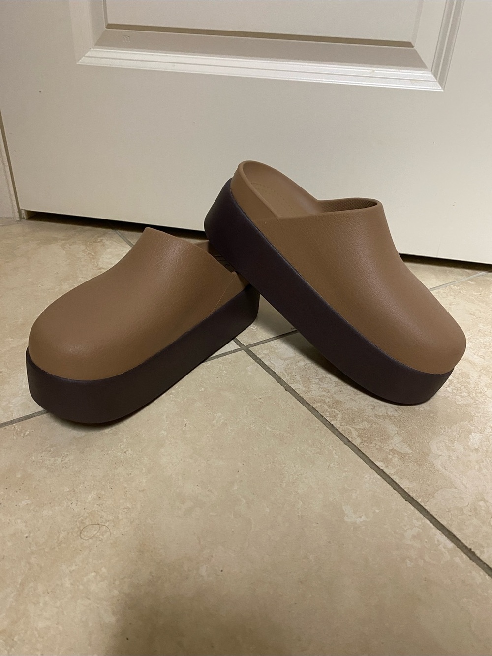 CROCS Brown Platform Clog Mules with Dark Sole